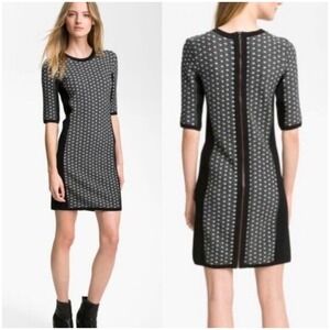 Rag & Bone Dress Sz S Ingrid Knit Black White Geometric Sheath Exposed Back Zip